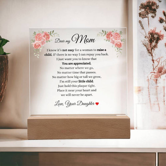 Dear My Mom Love Daughter | Acrylic Square Plaque